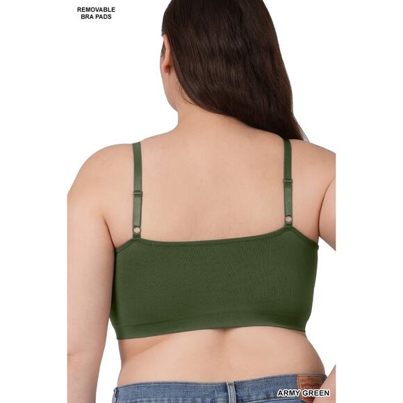 1X/2X Army Green Front V Lattice Bralette + bra padding adjustable straps Zenana - Picture 2 of 15